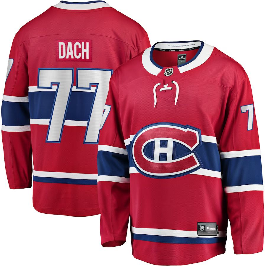Men Montreal Canadiens #77 Kirby Dach Fanatics Branded Red Home Breakaway Player NHL Jersey